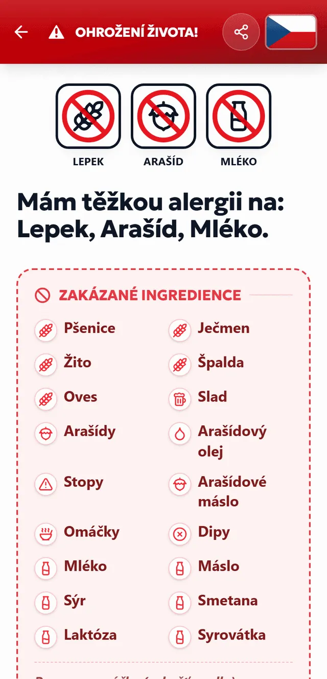 Náhled tisknutelné alergické karty – TrustBite