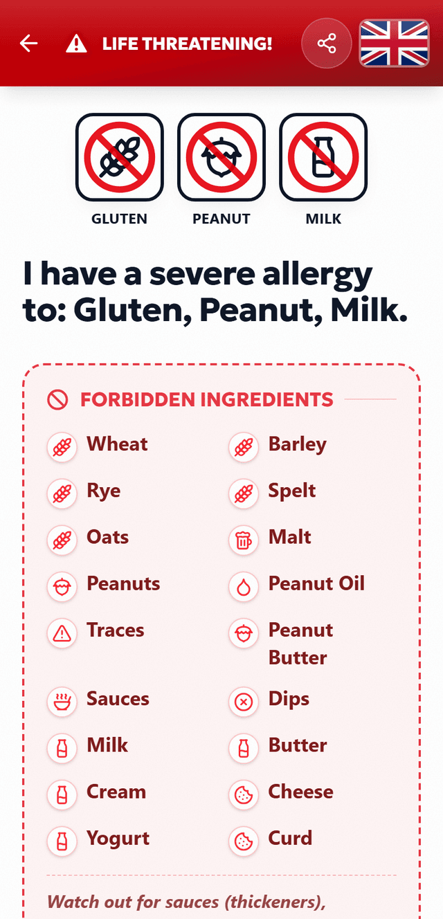 This is your allergy card – TrustBite