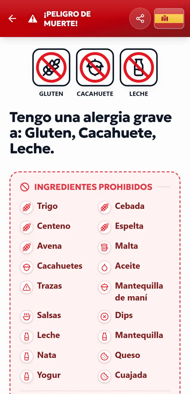 Previsualización de la tarjeta de alergias imprimible – TrustBite