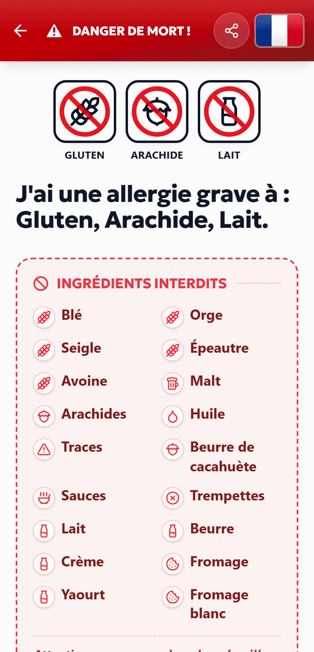 Voici votre carte d'allergie – TrustBite