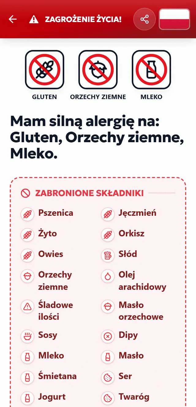 Podgląd karty alergika do druku – TrustBite
