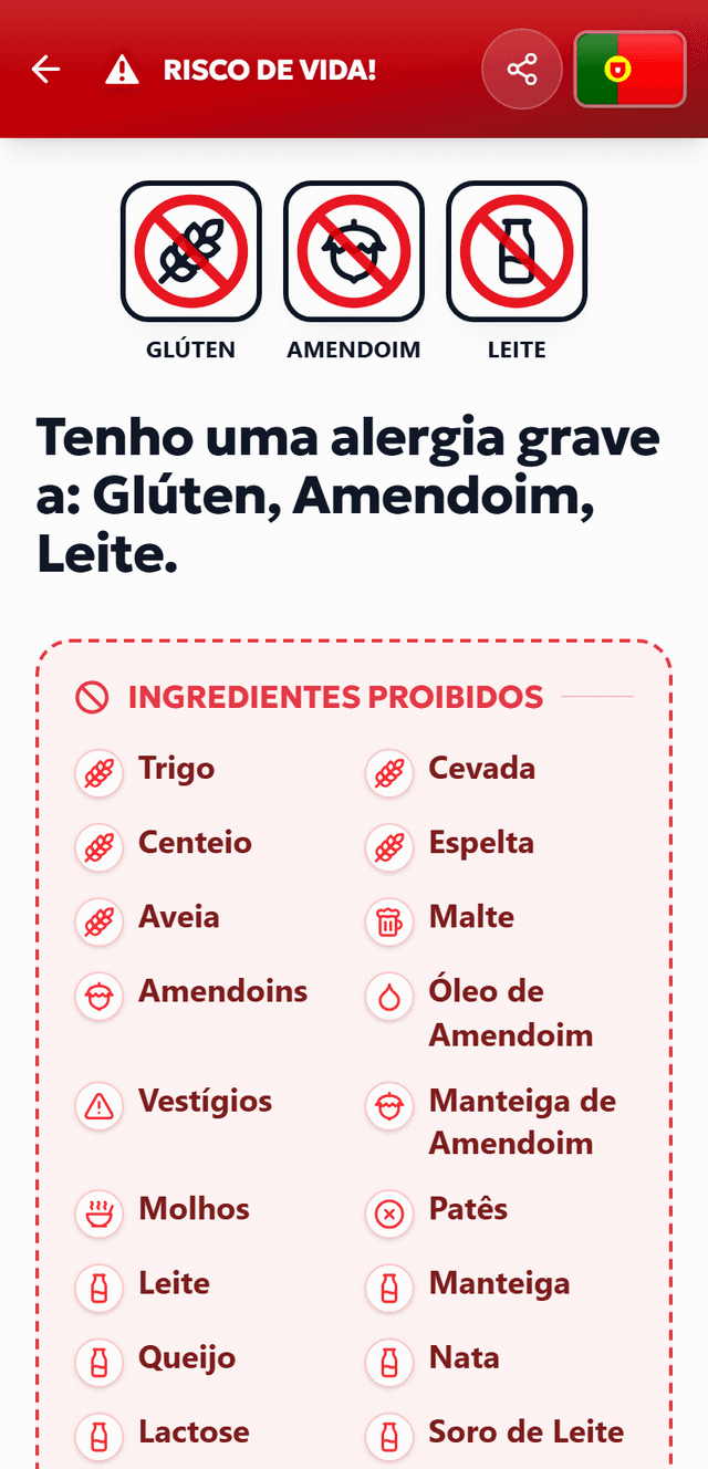 Este é o seu cartão de alergias – TrustBite