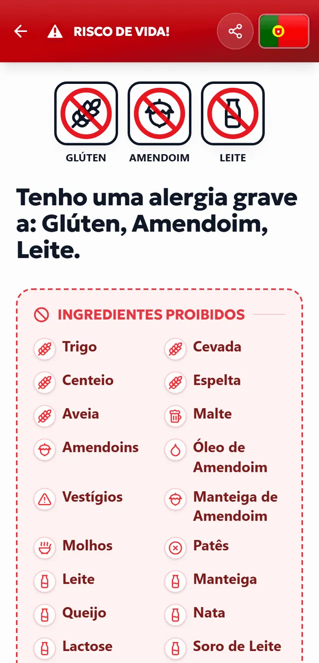 Pré-visualização do cartão de alergia imprimível – TrustBite