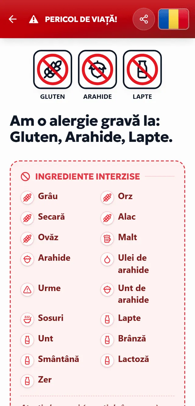 Previzualizare card de alergii printabil – TrustBite
