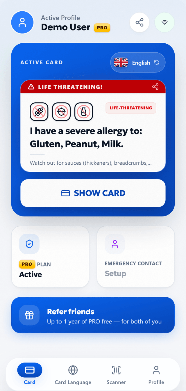 TrustBite app — Scan food, show your card