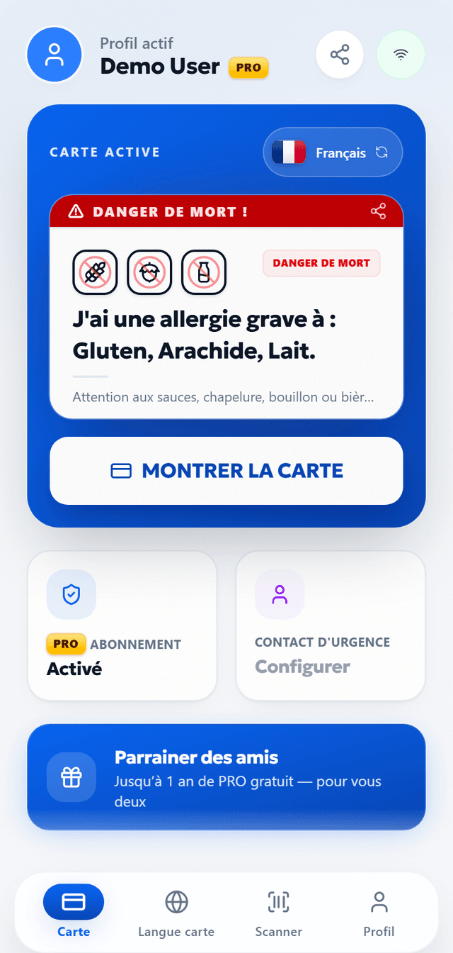 Montrez vos allergies. Dans toutes les langues.