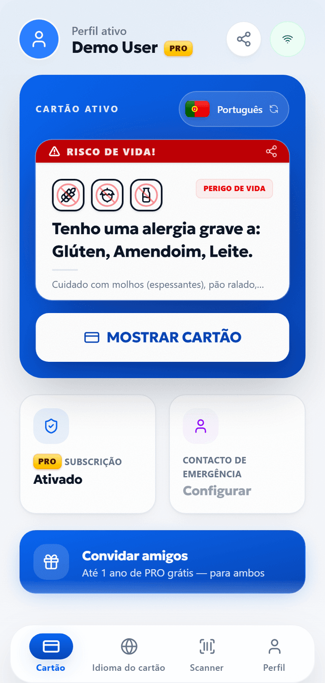 Mostra as tuas alergias. Em qualquer idioma.