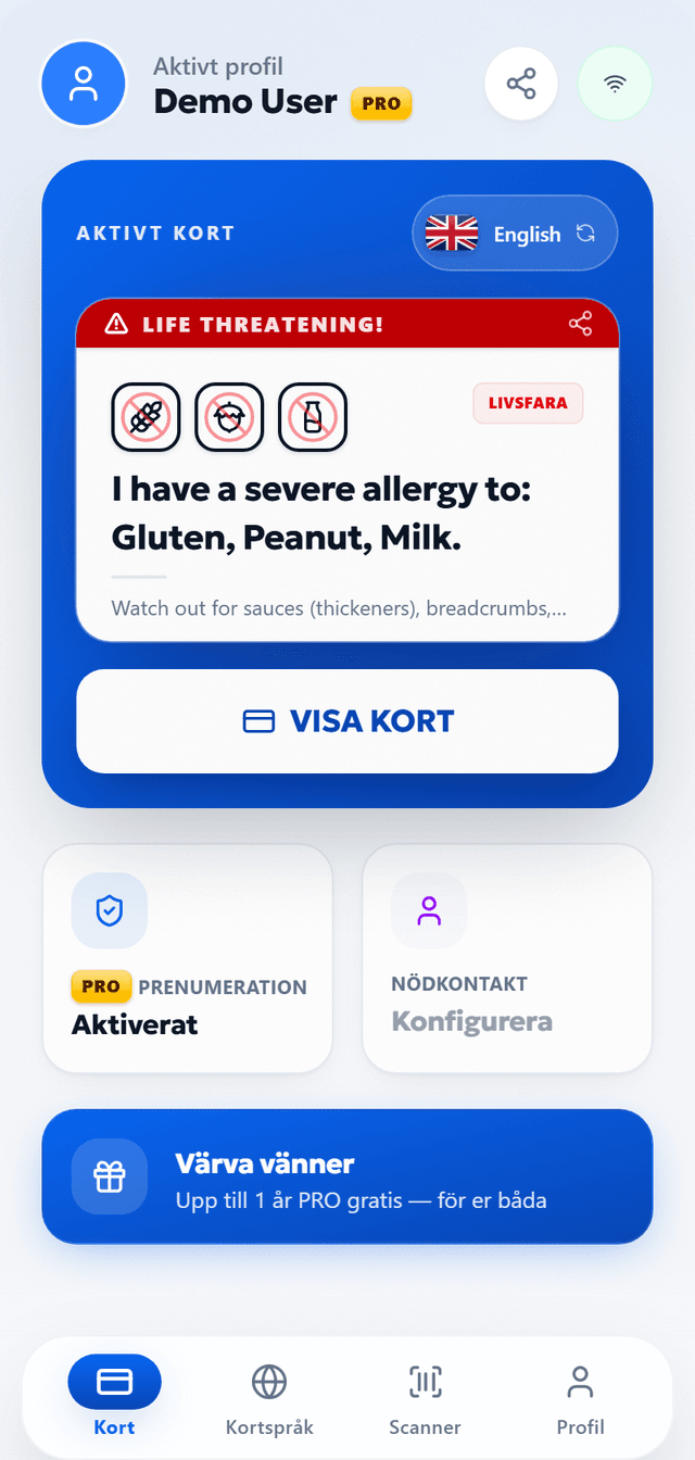 Visa dina allergier. På vilket språk som helst.