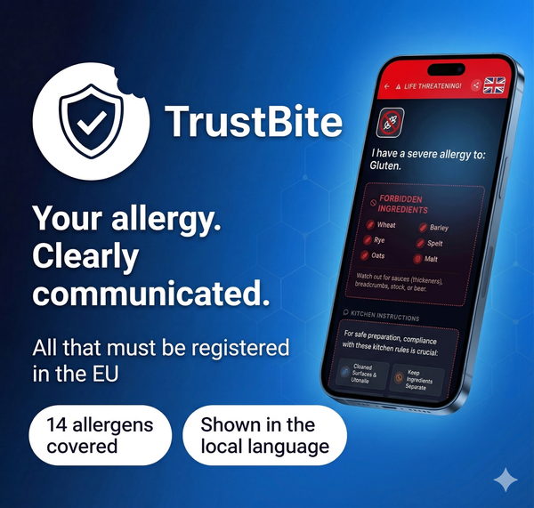 TrustBite allergen card — Your allergy clearly communicated