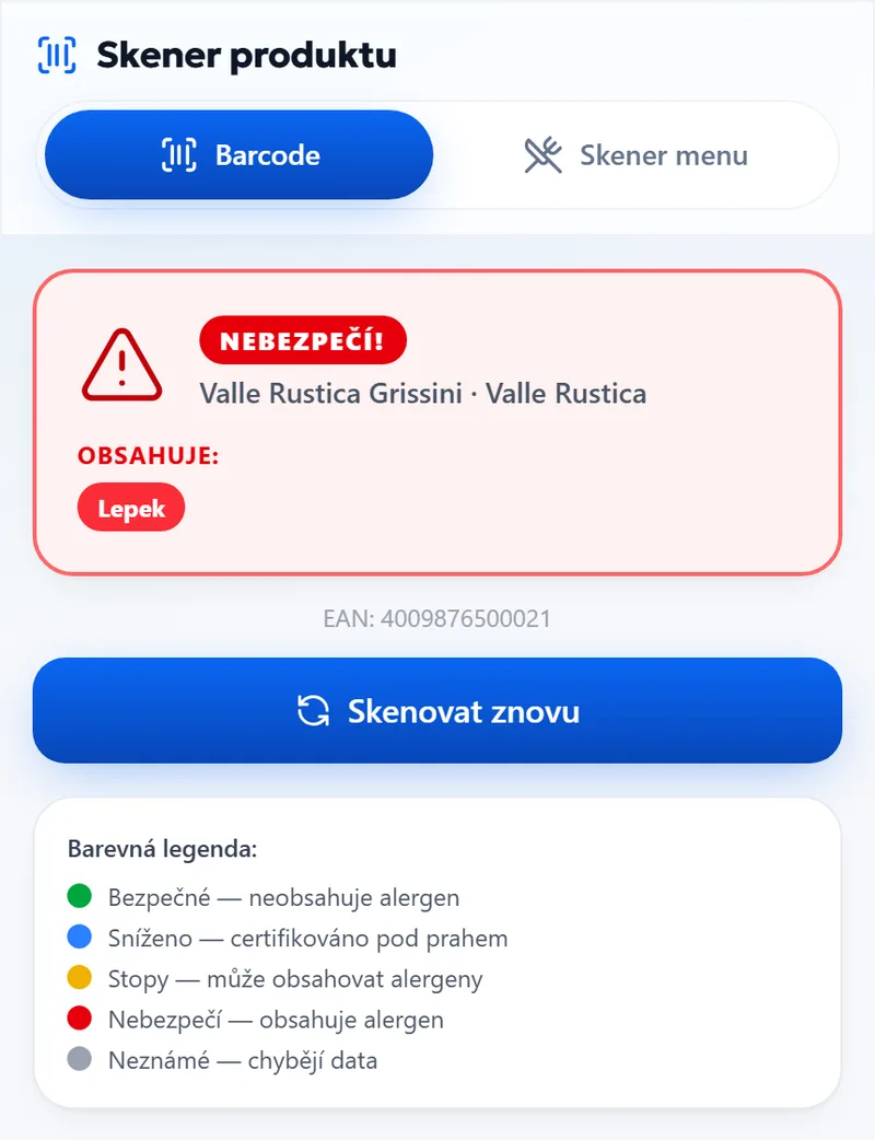 Skenování — Čárový kód naskenován
