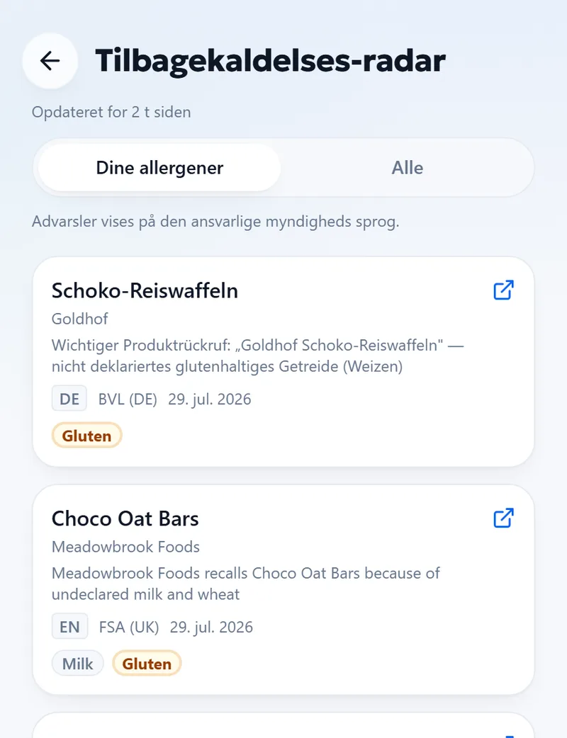 Tilbagekaldelsen — Officiel meddelelse