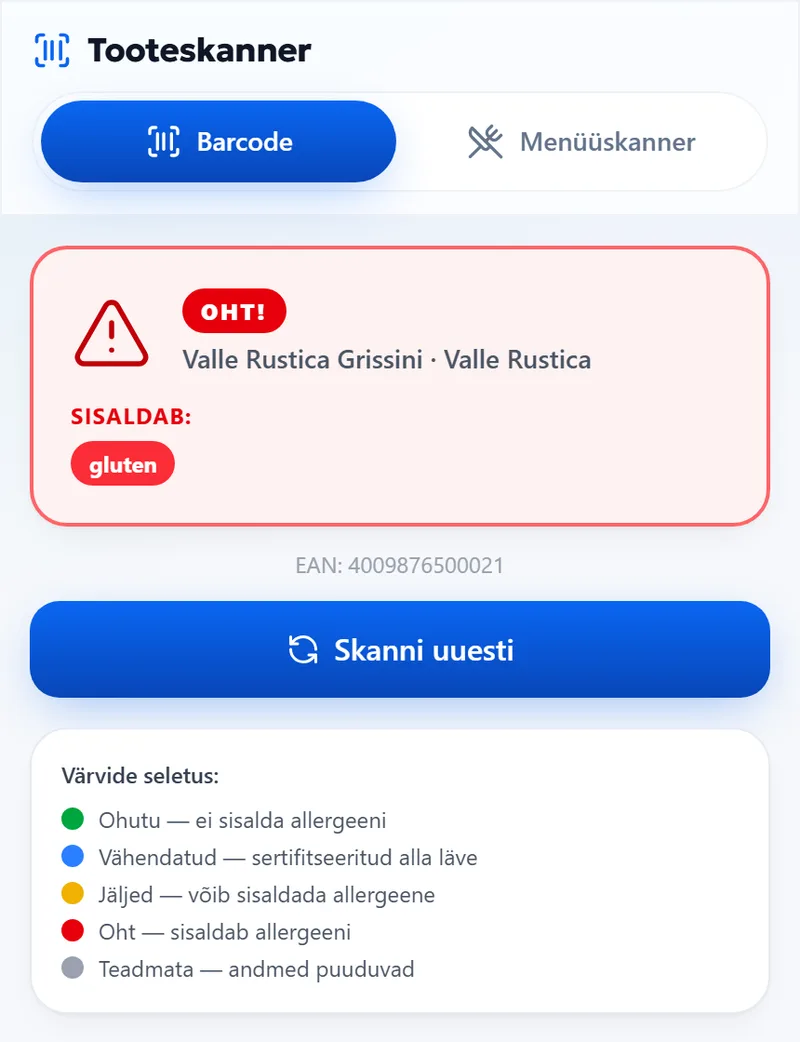 Skaneerimine — Vöötkood skaneeritud