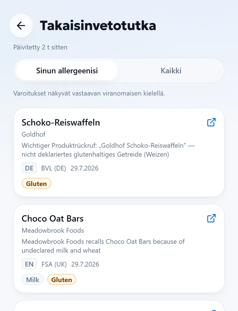 Takaisinkutsu — Virallinen ilmoitus