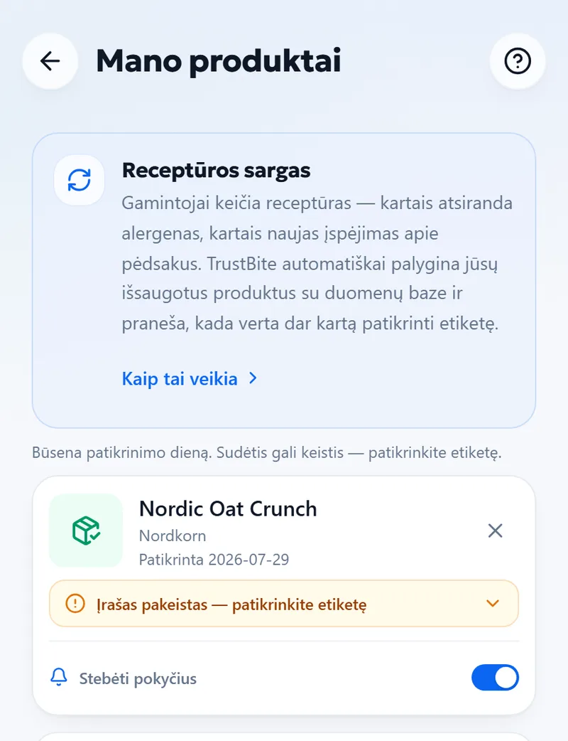 Stebėjimo priemonė — Kas savaitę tikrinama