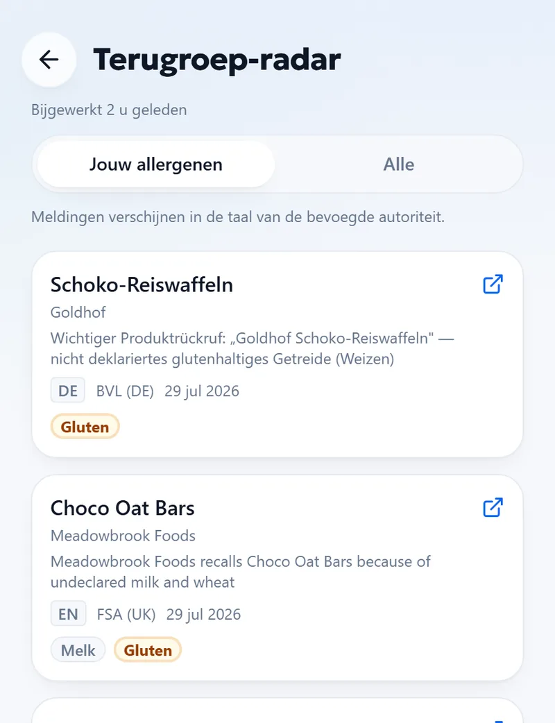 De terugroepactie — Officiële melding