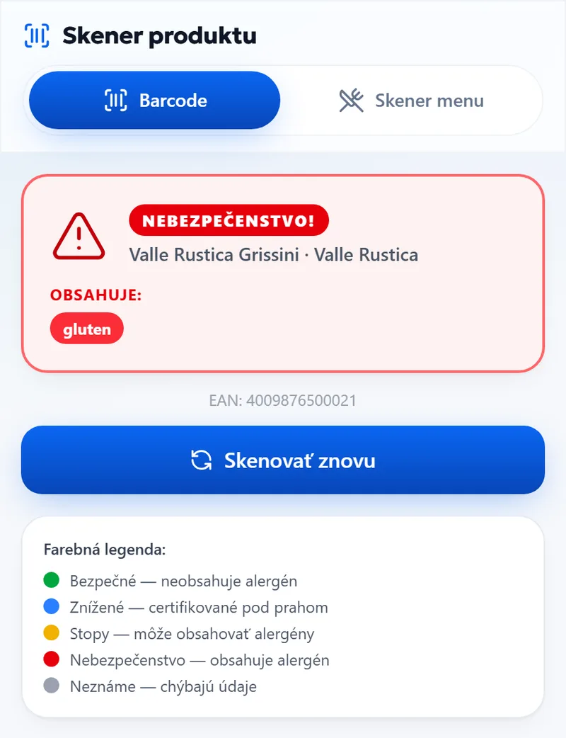 Skenovanie — Čiarový kód naskenovaný